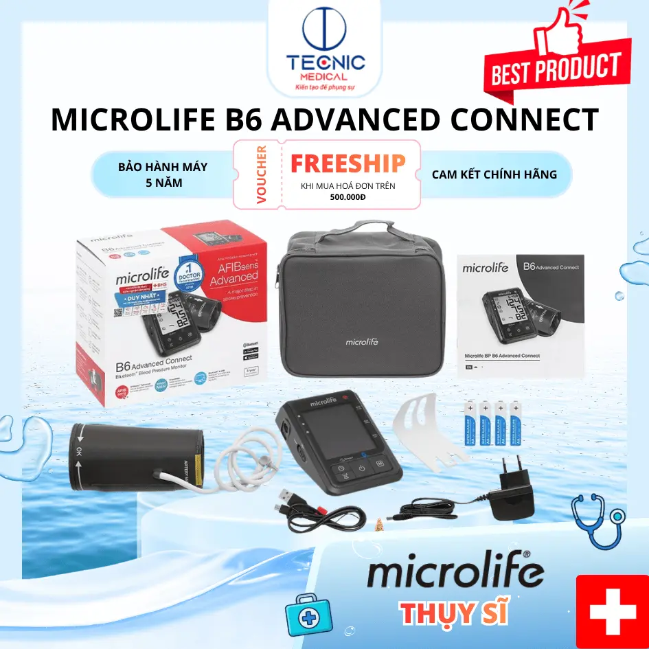 Máy Đo Huyết Áp Cảnh Báo Sớm Nguy Cơ Đột Quỵ Có Kết Nối Bluetooth – Microlife B6 Advanced Connect